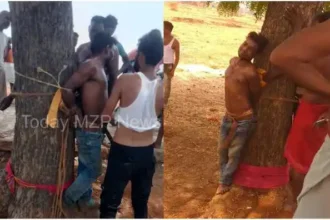 Mirzapur Two youths were tied to a neem tree and beaten up on the charge of mobile theft video goes viral