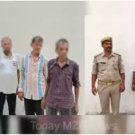 Mirzapur police arrested five people with guns and cash from a gambling den