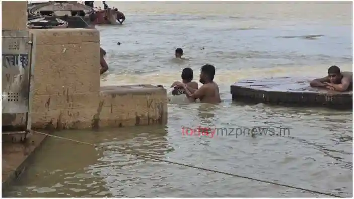 Due to the rising water level of Ganga in Banaras, the connecting road between the Ghats got broken