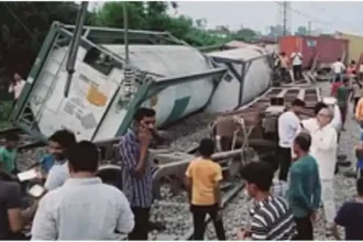 Goods train overturned in Amroha 10 coaches derailed