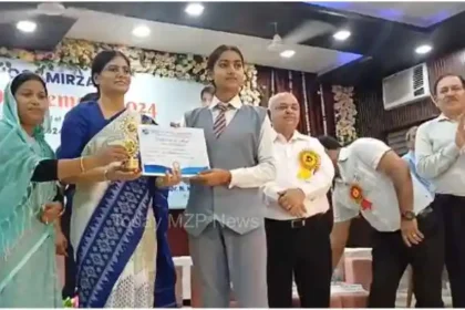 High school and intermediate students of Lions School were felicitated by Anupriya Patel