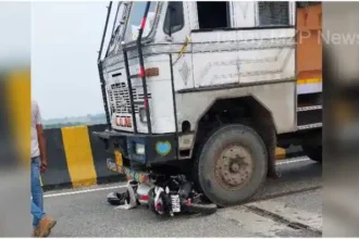 Lalganj Bike rider died after being crushed by an uncontrolled truck