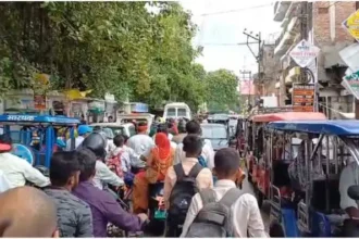 Mirzapur city traffic system is in shambles there is always a jam on Hospital Road