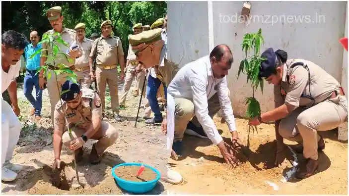 Plantation done by Mirzapur Police Department under tree plantation campaign