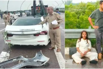 kannauj UP cabinet minister Nand Gopal Nandi son and daughter-in-law car met with a horrific accident