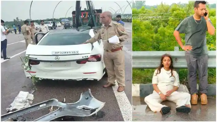 kannauj UP cabinet minister Nand Gopal Nandi son and daughter-in-law car met with a horrific accident