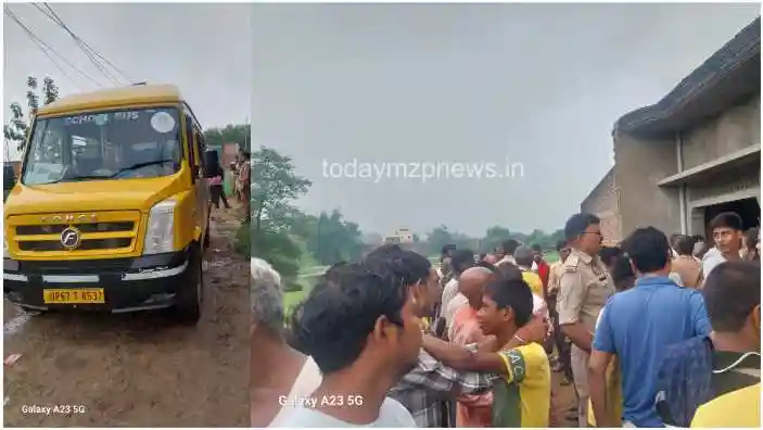 Chandauli News Uncontrolled school bus crushes old woman