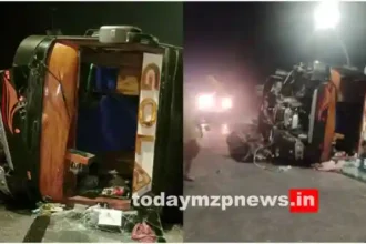 Kannauj Bus collided with divider on Lucknow Agra Expressway and then overturned