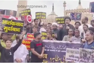 Lucknow Protest against Pakistan held after Friday prayers at Bada Imambara Asifi Mosque