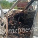 A Scorpio going for Vindhyachal Darshan caught fire all 8 passengers narrowly escaped