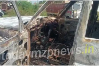 A Scorpio going for Vindhyachal Darshan caught fire all 8 passengers narrowly escaped