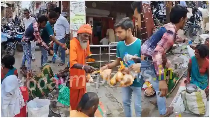 Mirzapur Garuda Sena served the monks of Sankat Mochan temple by giving them food and water