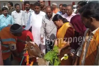 Sonbhadra The Municipal Chairman gave a message by worshipping cow on Govardhan Puja